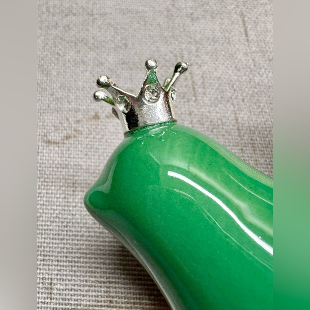 New Small Green Ceramic Bird w/ Silver Tone Crown Decor Figurine - 3” - Picture 6 of 7